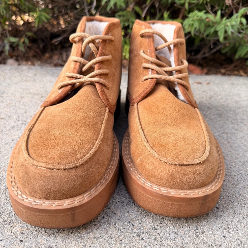 Zara Men’s Suede Leather, Fur-Lined, Lace Up, Ankle Boots Size 8 - Picture 2 of 9